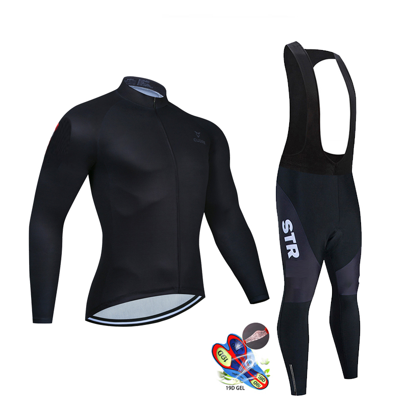 Cycling Commuter Clothing - الخريف الأسود الدراجات جيرسي مجموعة طويلة